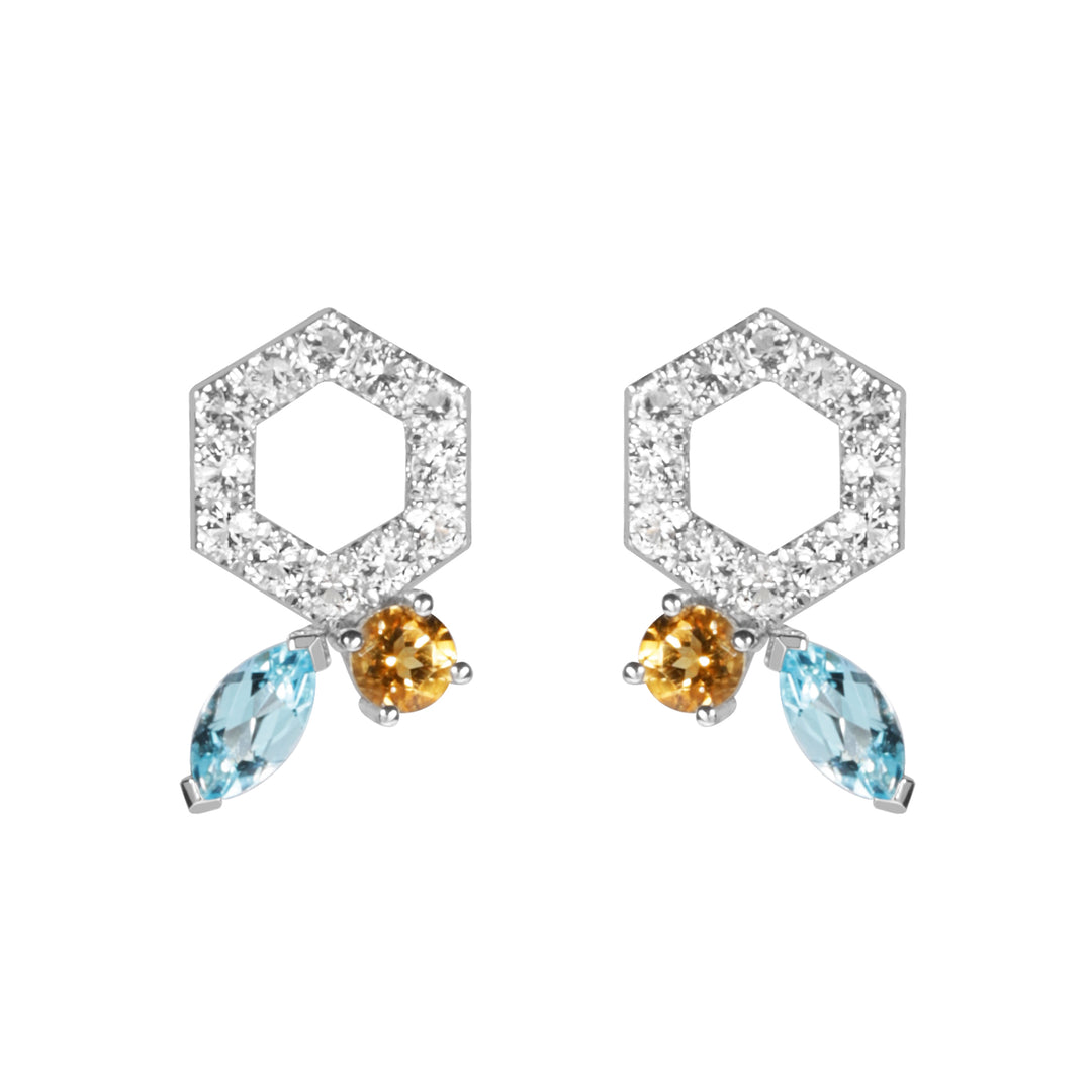 HEX Hollow Earrings with Swiss Blue Topaz, Citrine and White Topaz - ARTE Madrid