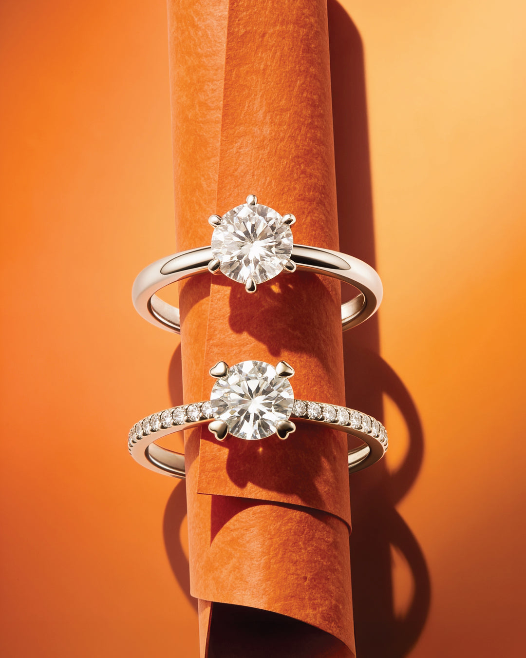 SIMPLE Round Heart Prong Cathedral Pavé Ring