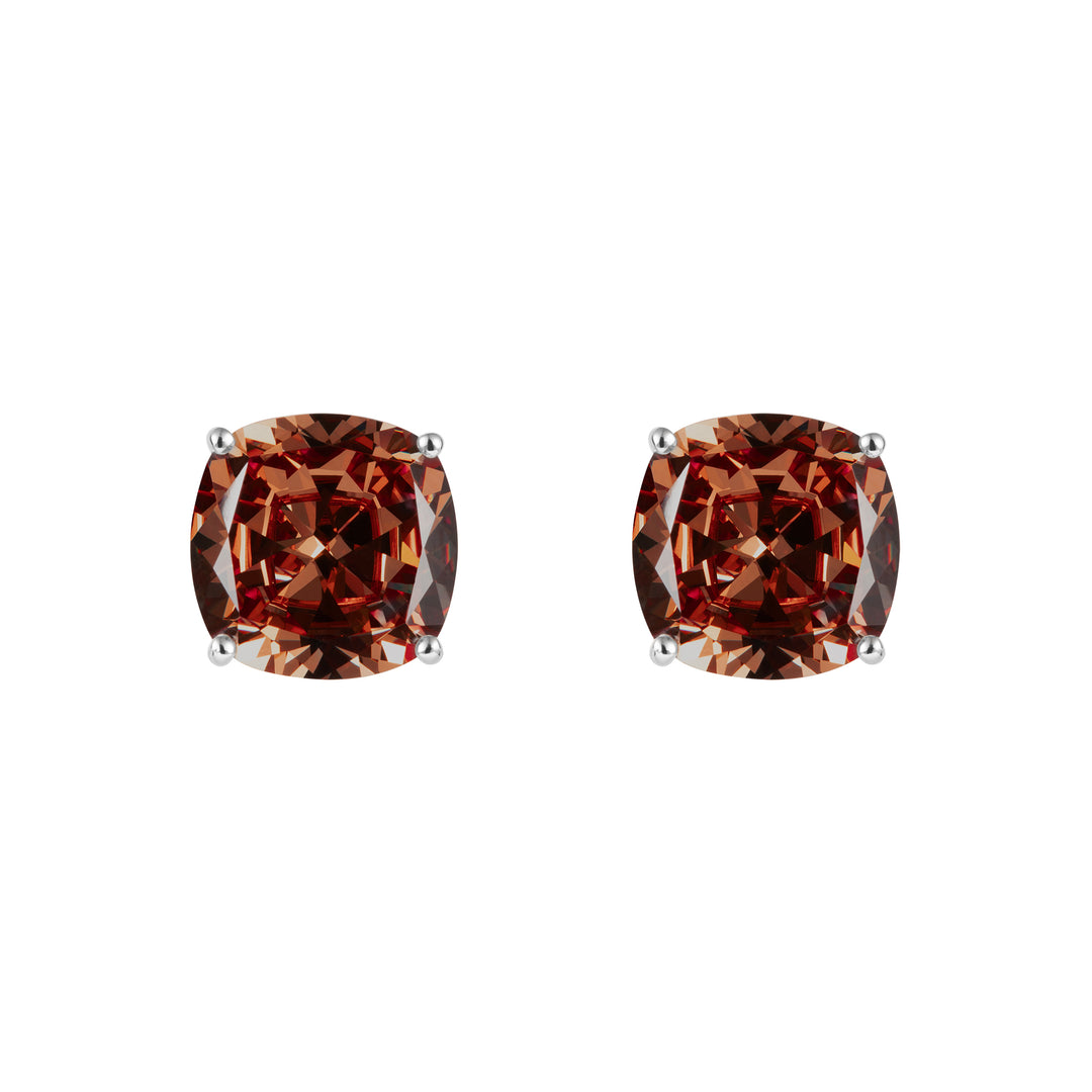 PRISM Cushion-cut Clip-on Stud Earrings - Garnet Brown - ARTĒ Madrid