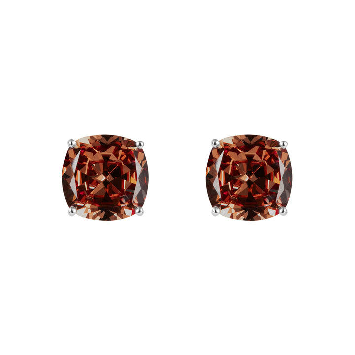 PRISM Cushion-cut Clip-on Stud Earrings - Garnet Brown - ARTĒ Madrid