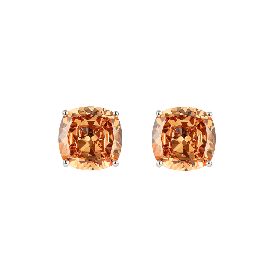 PRISM Cushion-cut Clip-on Stud Earrings - Citrine Orange - ARTĒ Madrid