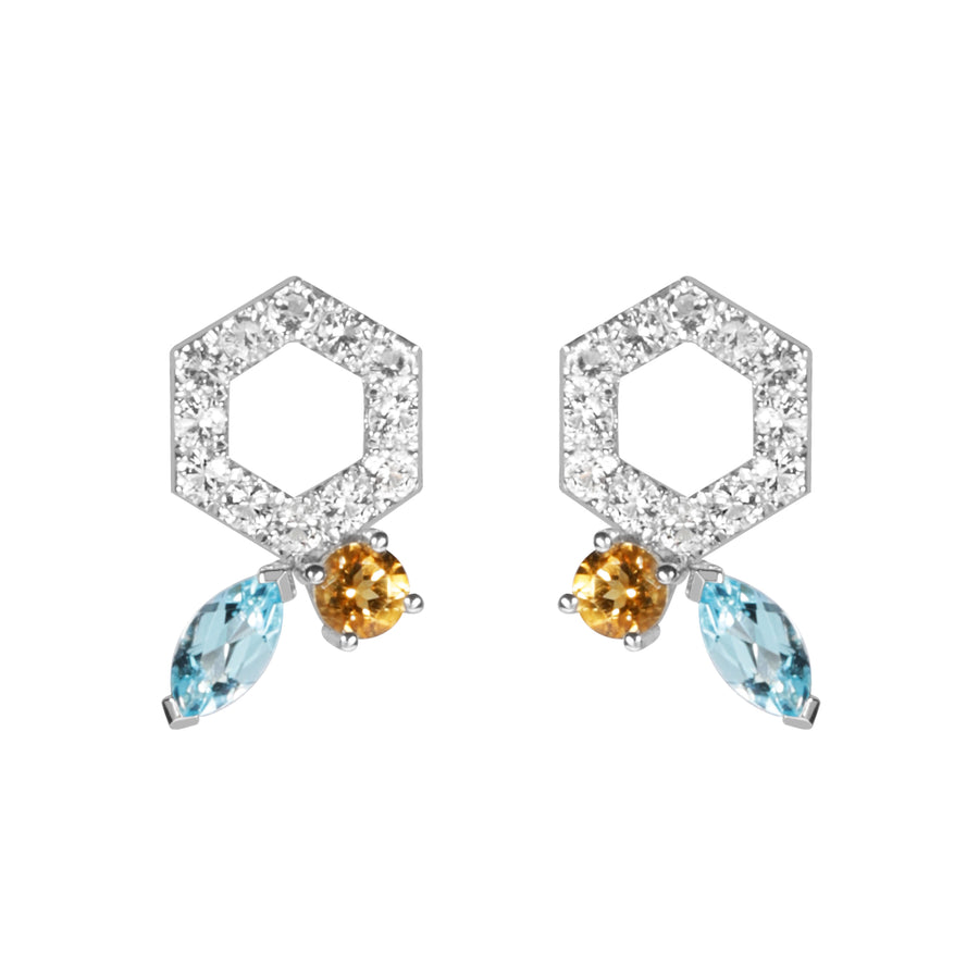 HEX Hollow Earrings with Swiss Blue Topaz, Citrine and White Topaz - ARTE Madrid