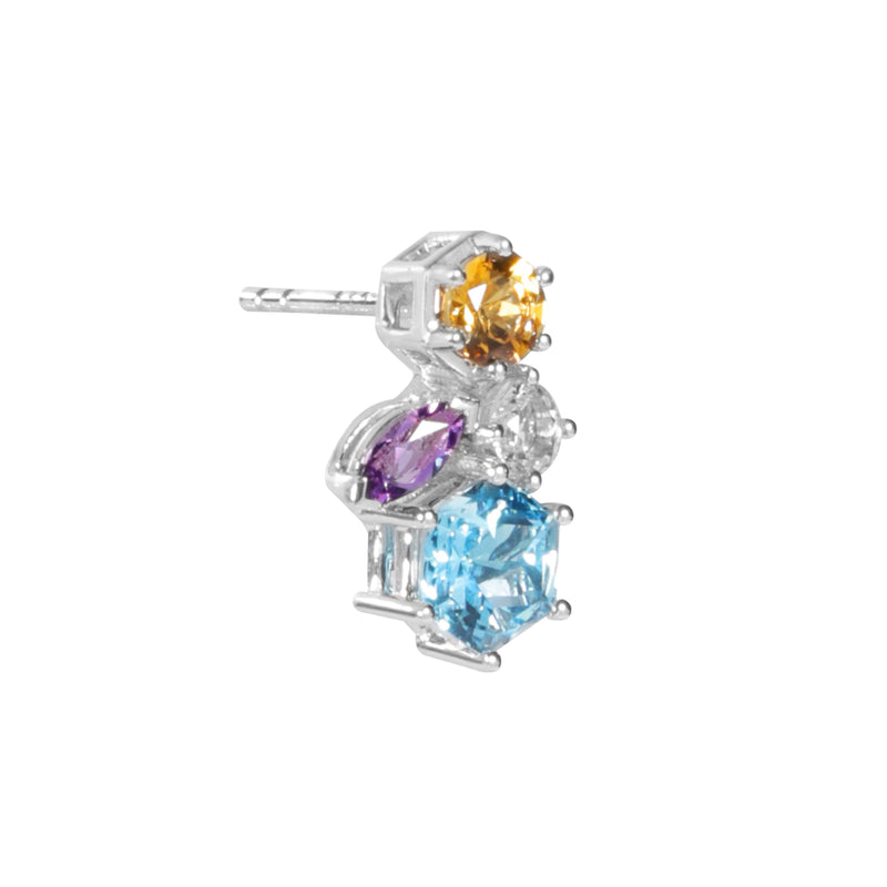 HEX Earrings with Swiss Blue Topaz, Citrine, White Topaz and Amethyst