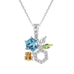 HEX 全天然宝石项链 - 瑞士蓝托帕石, 黄水晶, 橄榄石, 白托帕石
