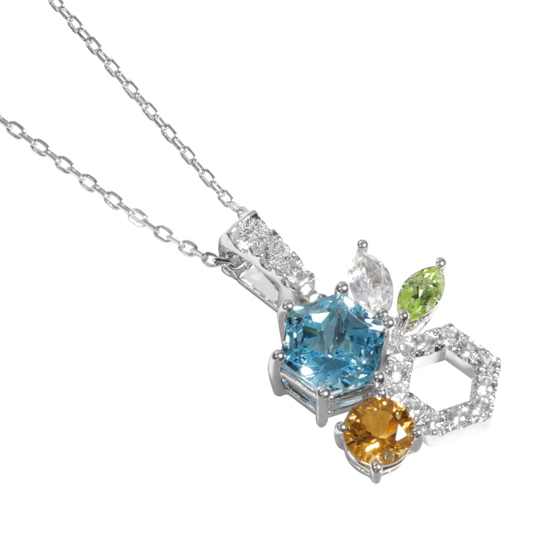 HEX 全天然宝石项链 - 瑞士蓝托帕石, 黄水晶, 橄榄石, 白托帕石