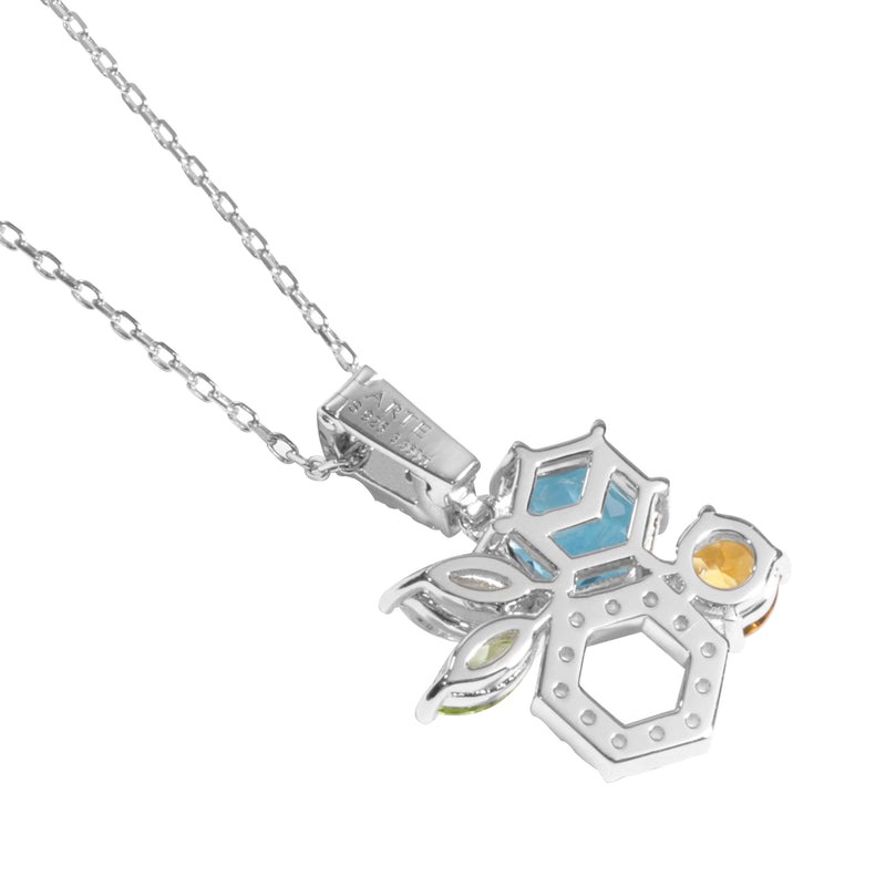 HEX Hollow Necklace with Swiss Blue Topaz, Citrine, Peridot and White Topaz