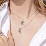 HEX 全天然宝石项链 - 紫水晶, 瑞士蓝托帕石, 橄榄石, 黄水晶,  白托帕石