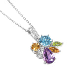 HEX 全天然宝石项链 - 瑞士蓝托帕石, 紫水晶,  橄榄石, 黄水晶, 白托帕石