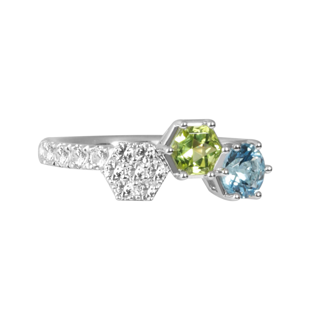 HEX Stack Rings (2 Rings) with Citrine, Peridot, Swiss Blue Topaz and White Topaz - ARTE Madrid