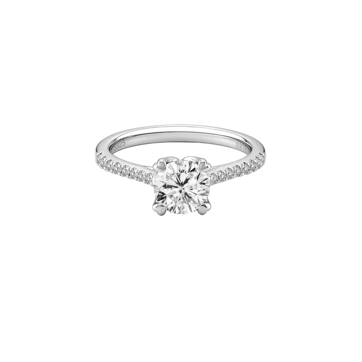 SIMPLE Round Heart Prong Cathedral Pavé Ring