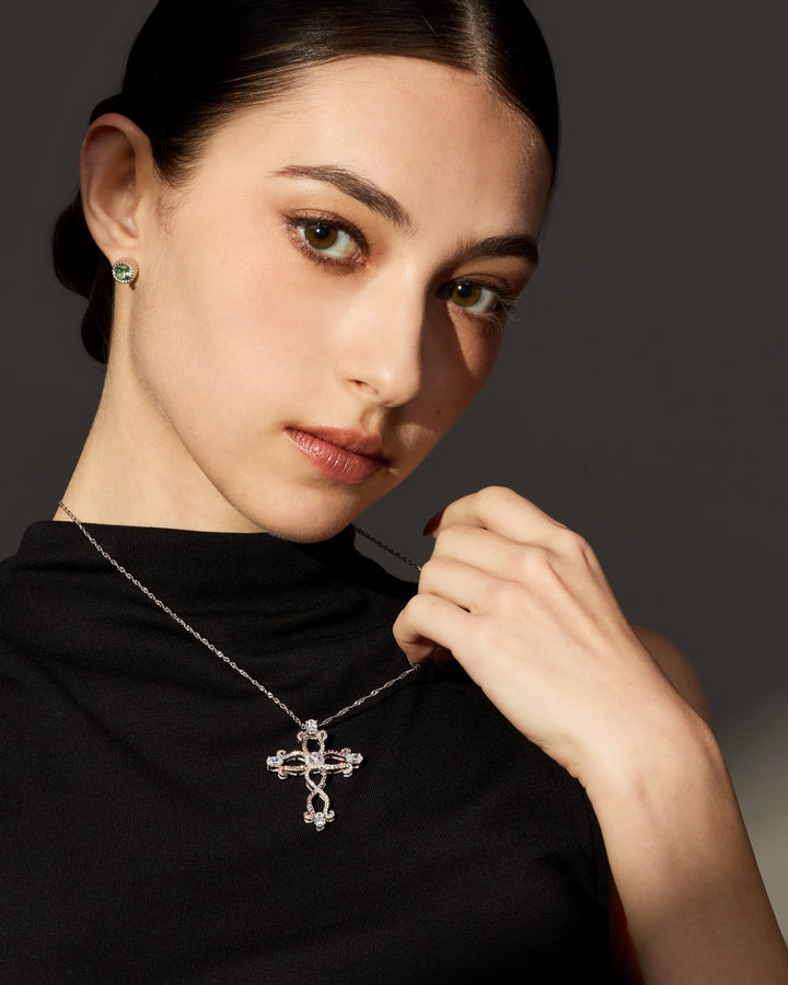CRUZ Romanesque Budded Cross Pendant Necklace