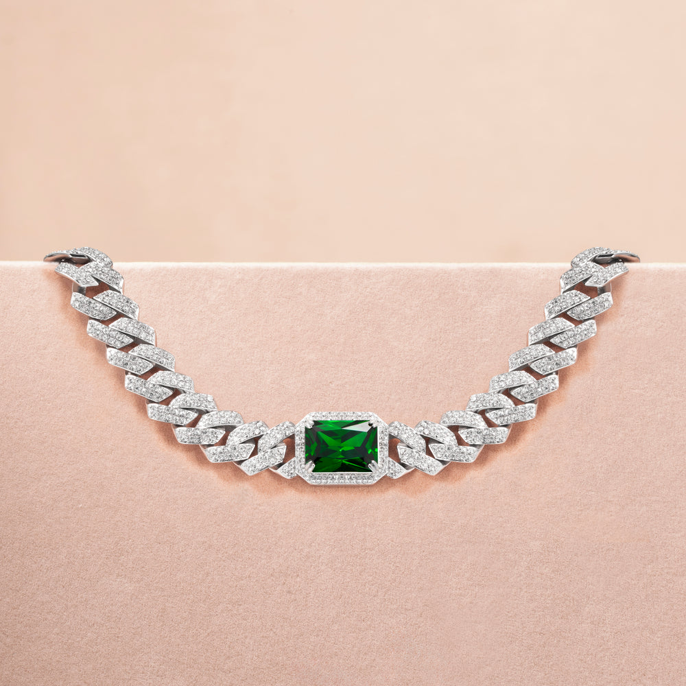 PET IT ON Angular Cuban Chain Choker Necklace - Emerald Green - ARTĒ Madrid