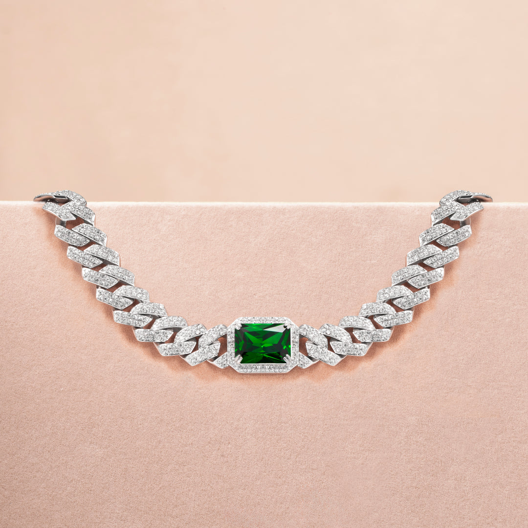 PET IT ON Angular Cuban Chain Choker Necklace - Emerald Green - ARTĒ Madrid