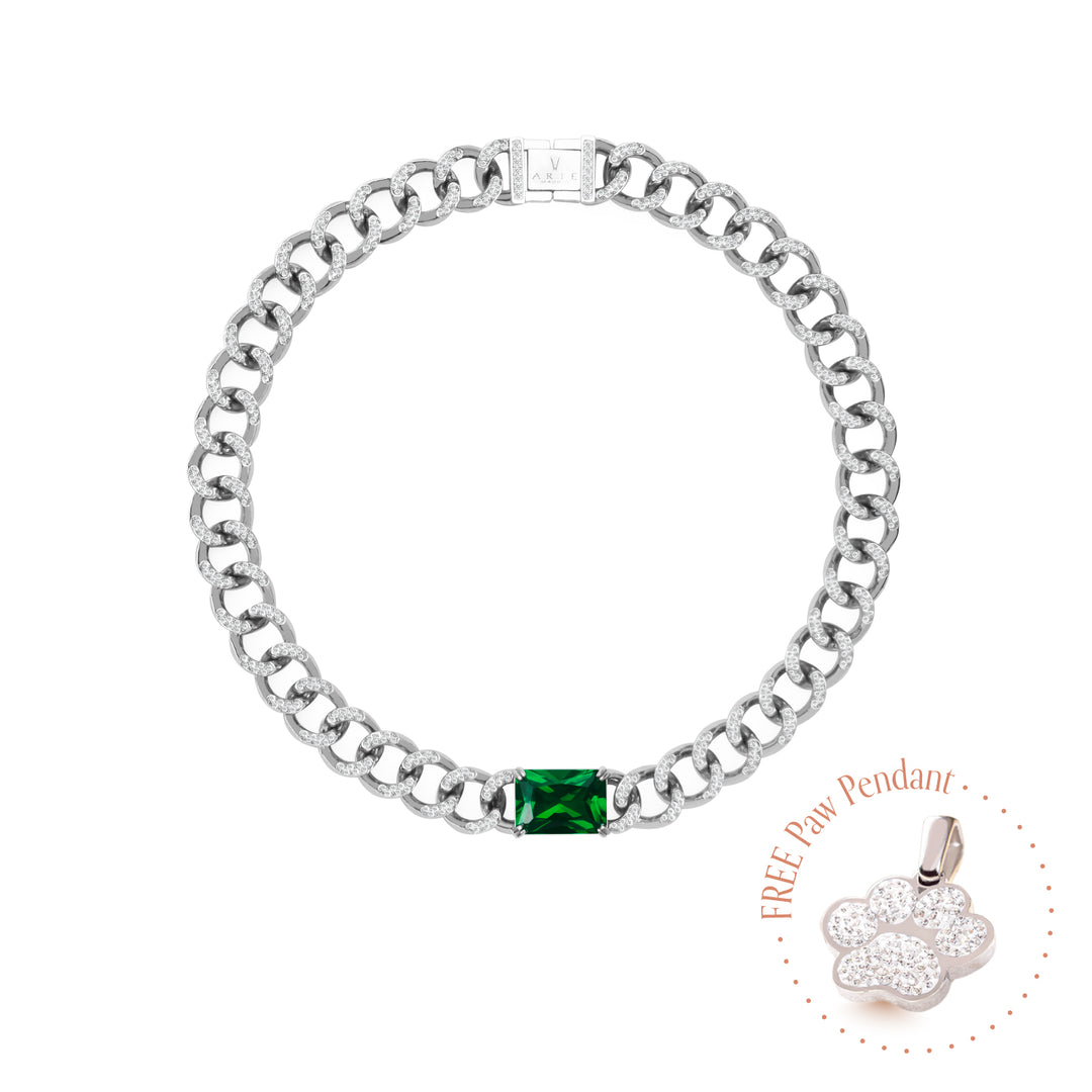 PET IT ON Cuban Chain Choker Necklace - Emerald Green - ARTĒ Madrid