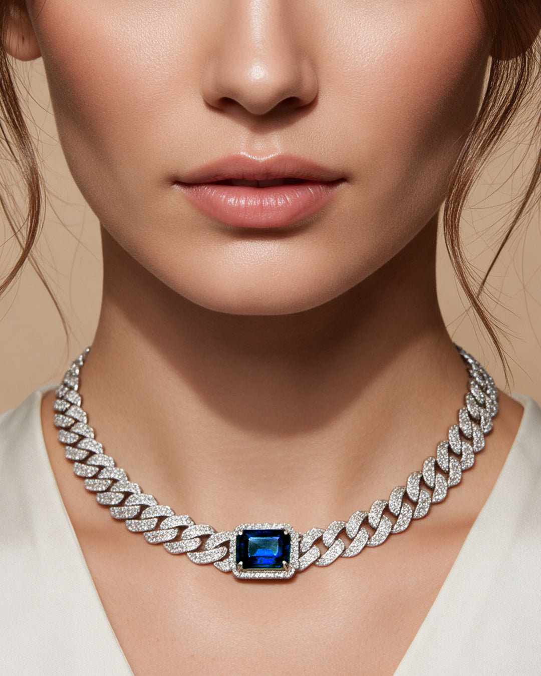 PET IT ON Angular Cuban Chain Choker Necklace - Sapphire Royal Blue - ARTĒ Madrid