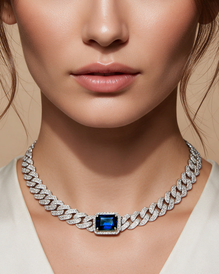 PET IT ON Angular Cuban Chain Choker Necklace - Sapphire Royal Blue - ARTĒ Madrid