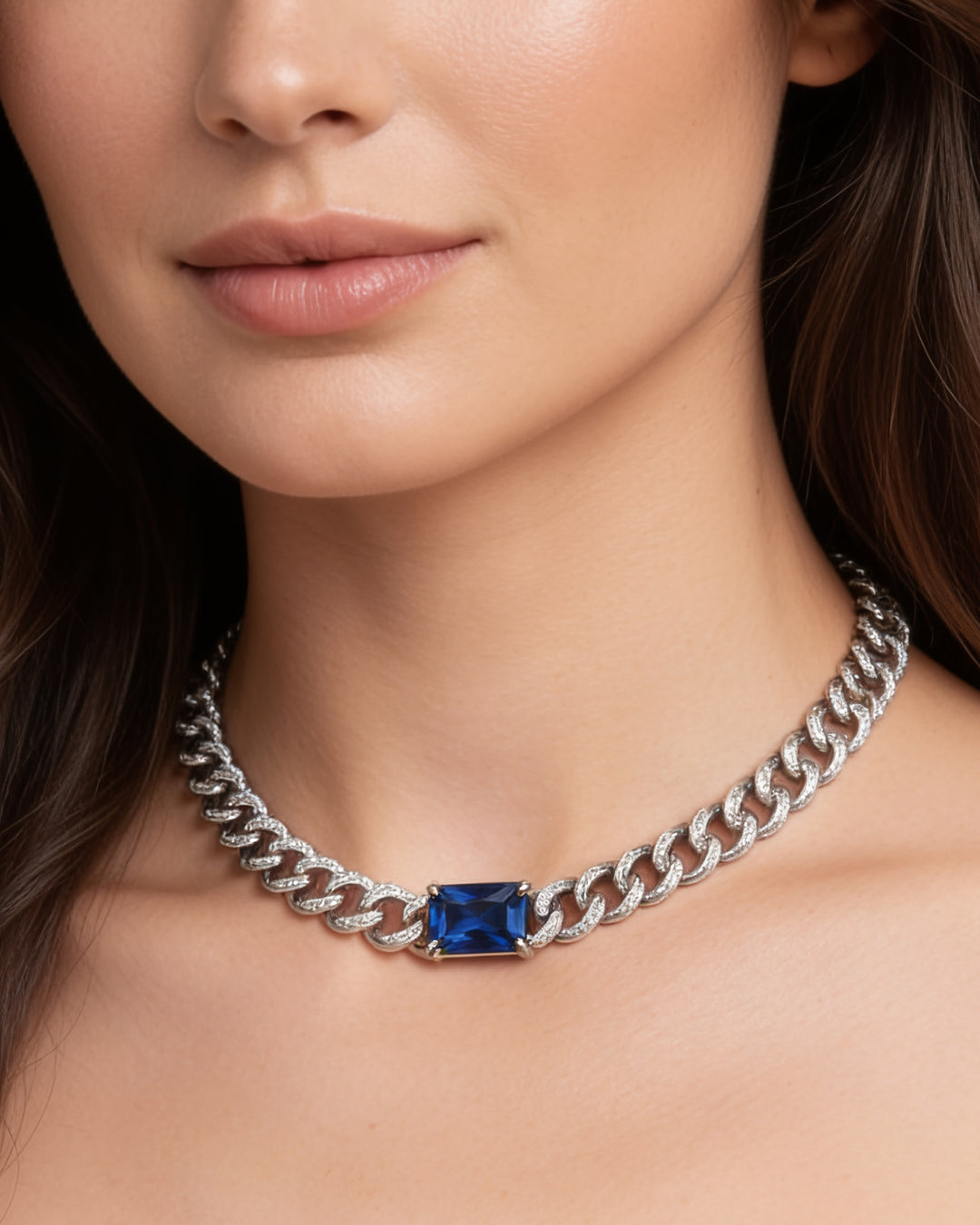 PET IT ON Cuban Chain Choker Necklace - Sapphire Royal Blue - ARTĒ Madrid