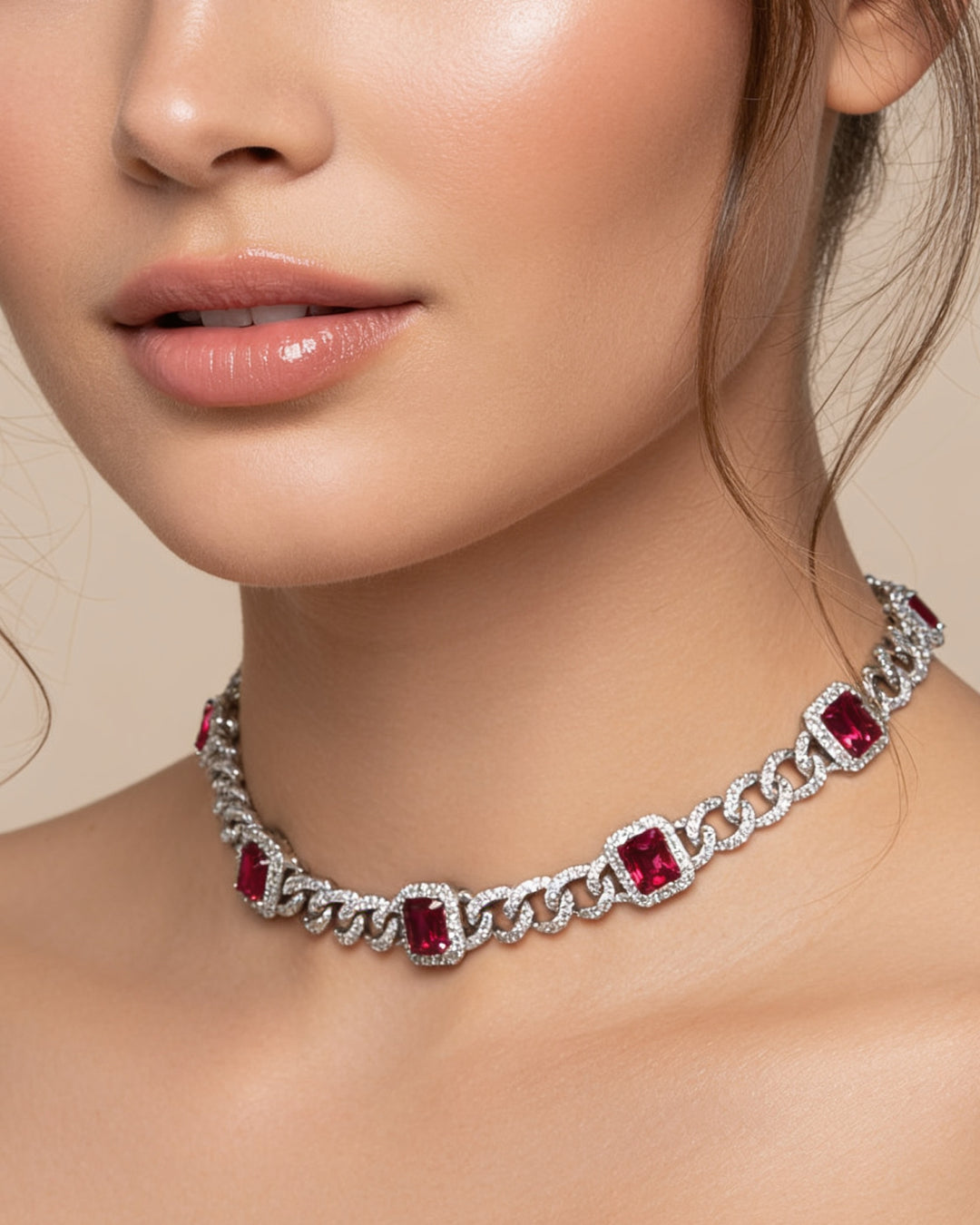 PET IT ON Cuban Chain Necklace - Ruby Red - ARTĒ Madrid