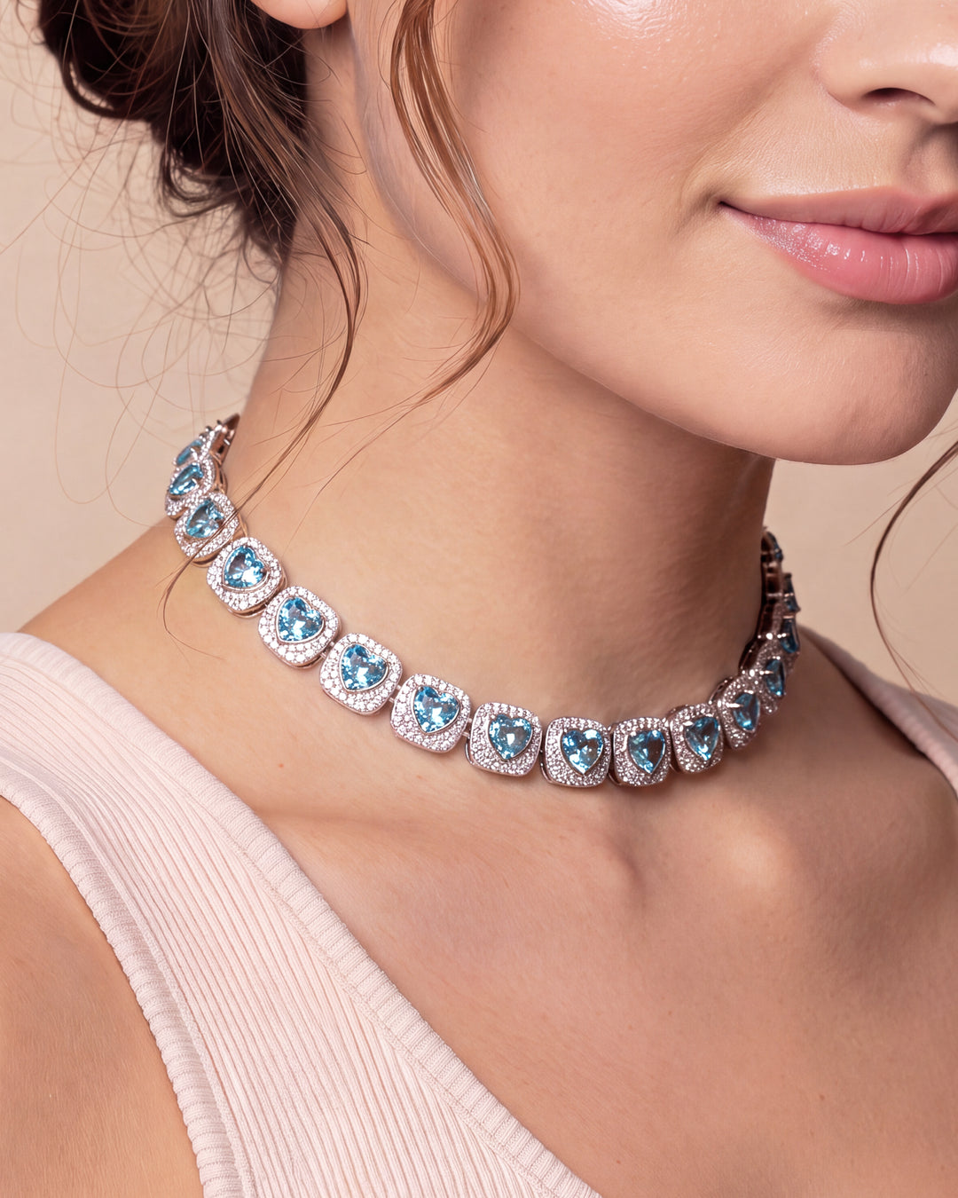 PET IT ON Heart-shaped Rivière Necklace - Paraiba Blue - ARTĒ Madrid