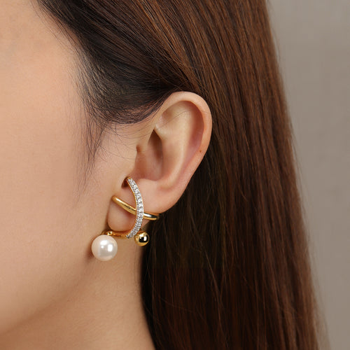 TOGGLE Convertible Crossover Earring with Pearl (Single Earring - Left Side)