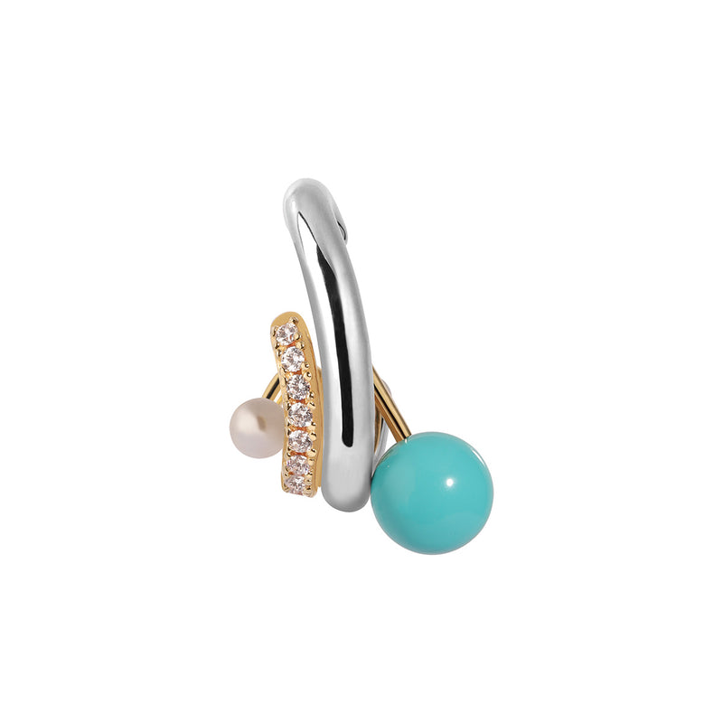 TOGGLE Convertible Claw with Pearl & Natural Turquoise 耳环（单只耳环 - 右侧）