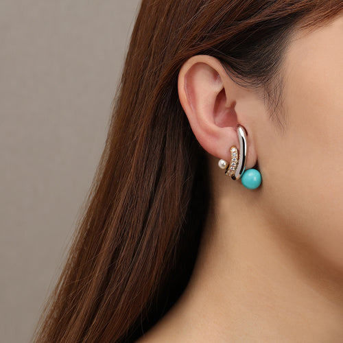TOGGLE Convertible Claw Earring with Pearl & Natural Turquoise (Single Earring - Right Side)