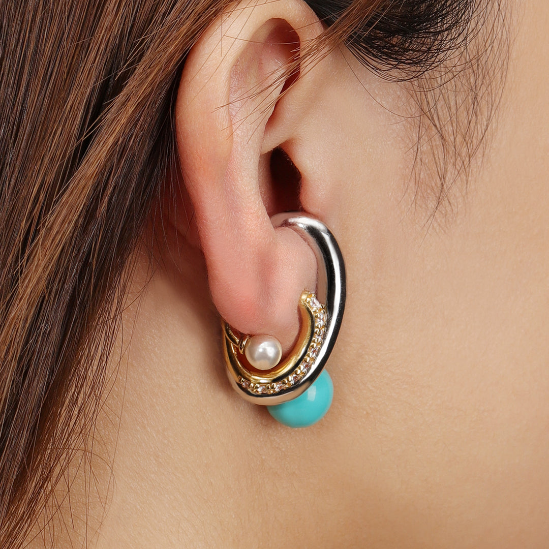 TOGGLE Convertible Claw Earring with Pearl & Natural Turquoise (Single Earring - Right Side) - ARTE Madrid